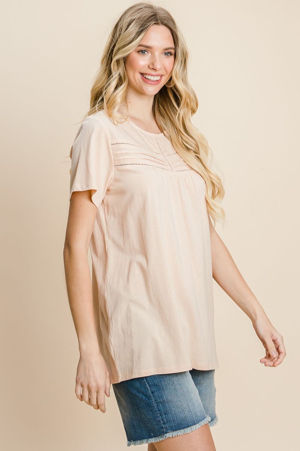 Cotton Bleu by Nu Label Eyelet Round Neck Short Sleeve T-Shirt *