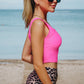 Fuchsia Pink Scoop Neck Wide Strap Two-Piece Swim Set