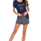 Graphic Round Neck Top and Striped Shorts Lounge Set