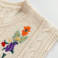 Embroidered Cable-Knit Round Neck Sweater Vest