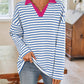 Lovelet Striped Johnny Collar Long Sleeve T-Shirt