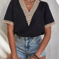 Full Size Lace Detail V-Neck Short Sleeve Blouse