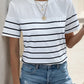 Decorative Button Striped Short Sleeve T-Shirt