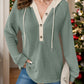Full Size Waffle-Knit Contrast Long Sleeve Hoodie