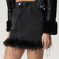 Plush Hem Mini Denim Skirt