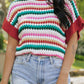 Contrast Round Neck Short Sleeve Sweater