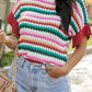 Contrast Round Neck Short Sleeve Sweater
