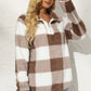 Shiny Plaid Half Zip Long Sleeve Sweatshirt