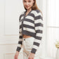 Button Down V-Neck Striped Cardigan