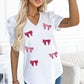 Sequin Bow Print V-Neck Puff Sleeve Blouse