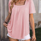 Ruched Square Neck Short Sleeve Blouse