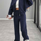 Baseball Collar Zip Up Outerwear and Drawstring Pants Set