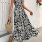 Backless Smocked Printed Sleeveless Midi Dress