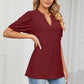 Eyelet Short Puff Sleeve Notched Neck Top