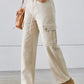 Drawstring Mid-Rise Waist Straight Cargo Jeans