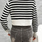 Devine Striped Round Neck Button Down Cardigan