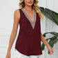 Contrast Trim Plunge Sleeveless Blouse