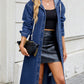 Button Up Long Sleeve Longline Hooded Denim Outerwear