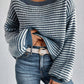 Striped Boat Neck Long Sleeve Sweater