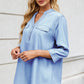 Notched Three-Quarter Sleeve Denim Top