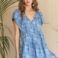 ADORA Printed V-Neck Ruffle Sleeve Mini Dress