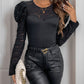 Perfee Lace Round Neck Puff Sleeve Bodysuit