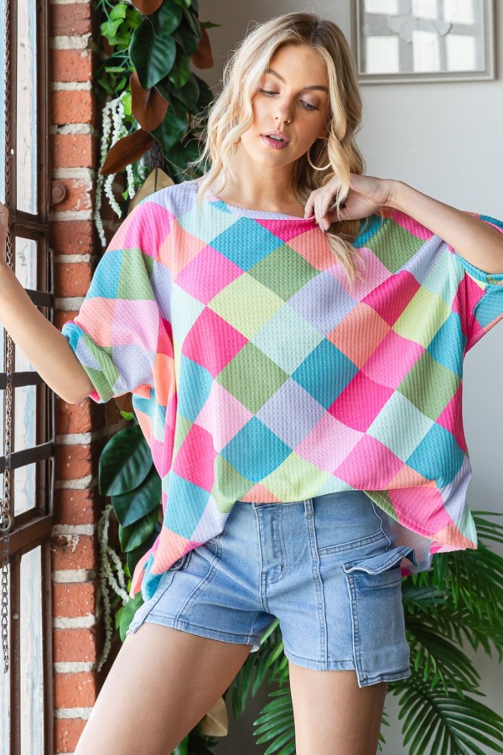 HOPELY Color Block Waffle Oversized T-Shirt *