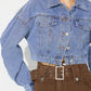 Collared Neck Dropped Shoulder Cropped Denim Top