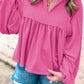 Corded Johnny Collar Long Sleeve Babydoll Blouse
