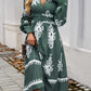 Devine Printed Surplice Lantern Sleeve Midi Dress