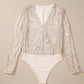Sequin Surplice Long Sleeve Bodysuit
