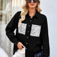 Raw Hem Button Up Long Sleeve Denim Jacket with Sequin Pockets