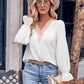 Ruffled V-Neck Flounce Sleeve Blouse