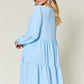 Double Take Full Size V-Neck Balloon Sleeve Tiered Dress