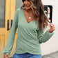 Waffle Knit Surplice Long Sleeve T-Shirt