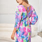 White Birch Full Size Multi Printed V-Neck Tie Back Mini Dress