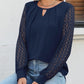 Cutout Round Neck Lace Long Sleeve Blouse
