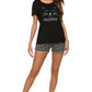 Graphic Round Neck Top and Striped Shorts Lounge Set