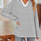 Lovelet Striped Johnny Collar Long Sleeve T-Shirt