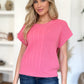 Double Take Full Size Cable-Knit Round Neck Short Sleeve Sweater