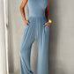 Round Neck Sleeveless Wide Leg Jumpsuit