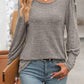 Full Size Decorative Button Round Neck Long Sleeve T-Shirt