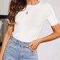Mandy Ribbed Round Neck Short Sleeve Knit Top