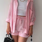 Full Size Texture Button Up Shirt and Drawstring Shorts Set