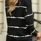 Slit Contrast Striped Round Neck Long Sleeve T-Shirt