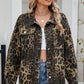 Pocketed Leopard Long Sleeve Denim Jacket
