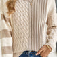Cable-Knit Color Block Round Neck Sweater