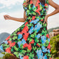 FULL SIZE Ruffled Printed Surplice Cap Sleeve Dress