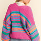 Contrast Striped Open Front Long Sleeve Cardigan