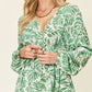 Double Take Full Size Printed Ruched Balloon Sleeve Dress
